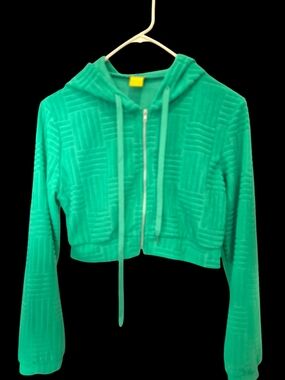 DAISY Teal Cropped Zip Hoodie